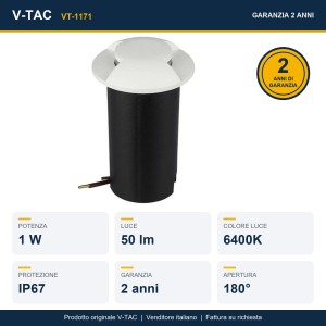 Faretto LED segnapasso da incasso 1W 6400K IP67 rotondo bianco V-TAC VT-1171 - foto 8