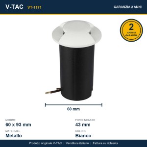 Faretto LED segnapasso da incasso 1W 6400K IP67 rotondo bianco V-TAC VT-1171 - foto 9