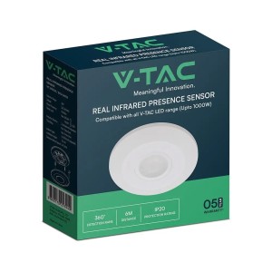 Sensore di movimento PIR 360° bianco IP20 carico 1000W LED V-TAC VT-81005 - foto 2