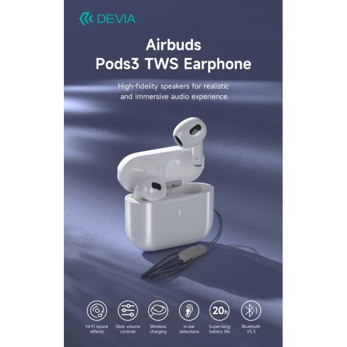 Auricolari Airbuds Pods3 TWS EM410 BT 5.3 C.Wireless Bianchi Auricolari Airbuds Pods3 TWS EM410 BT 5.3 C.Wireless Bianchi