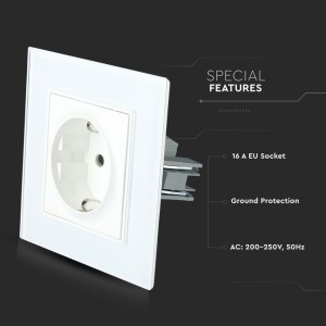 Presa Schuko 10A da Incasso Singola Vetro Bianco 158x86mm V-TAC VT-5711 - foto 5