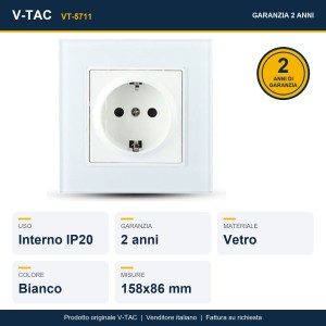 Presa Schuko 10A da Incasso Singola Vetro Bianco 158x86mm V-TAC VT-5711 - foto 10