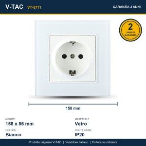 Presa Schuko 10A da Incasso Singola Vetro Bianco 158x86mm V-TAC VT-5711 - foto 11