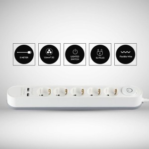 Multipresa con cavo 3m, 5 prese Schuko 16A, 2 USB-A, bianca V-TAC VT-1115-3 - foto 2