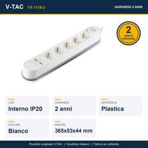 Multipresa con cavo 3m, 5 prese Schuko 16A, 2 USB-A, bianca V-TAC VT-1115-3 - foto 6