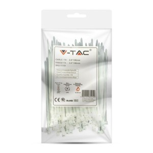 Fascette per Cavi in Nylon Bianco 2,5x100 mm Confezione da 100 pezzi V-TAC - foto 2