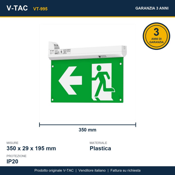 Lampada LED di emergenza 2.5W 6000K IP20 con autotest V-TAC VT-995