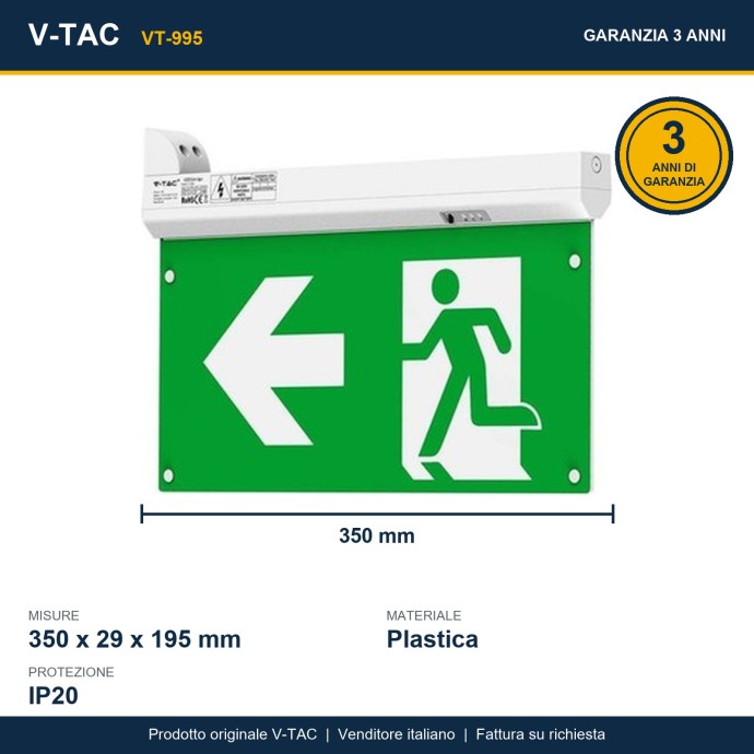 Lampada LED di emergenza 2.5W 6000K IP20 con autotest V-TAC VT-995