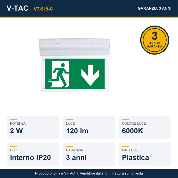 V-TAC PRO Lampada LED di Emergenza 2 W CREE 3 h IP20