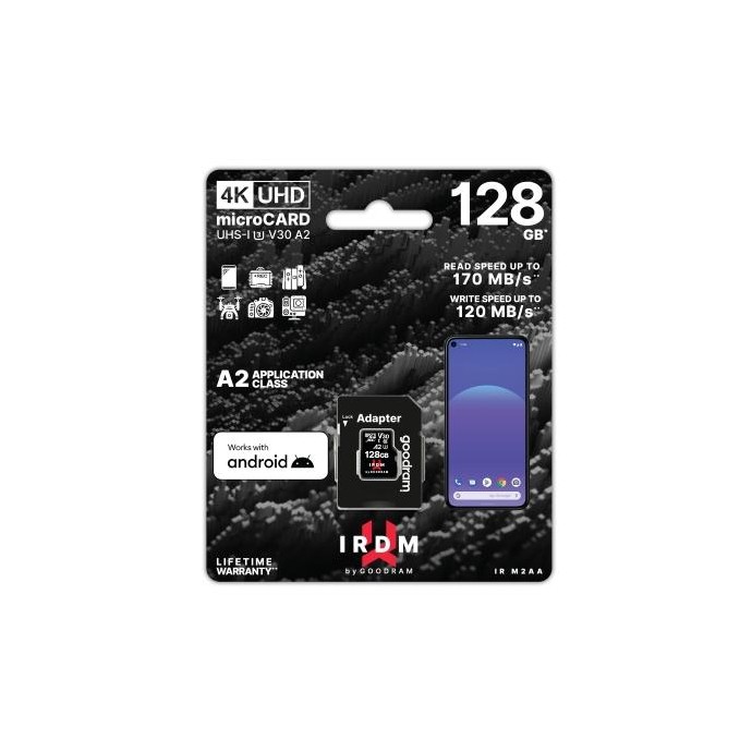 microSD IRDM by GoodRAM 128GB UHS I U3 A2 + adapter microSD IRDM by GoodRAM 128GB UHS I U3 A2 + adapter