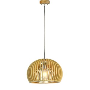 Wooden Pendant Light with Chrome Decorative Cap + Canopy + Lampshade Big Roundd330*H220mm