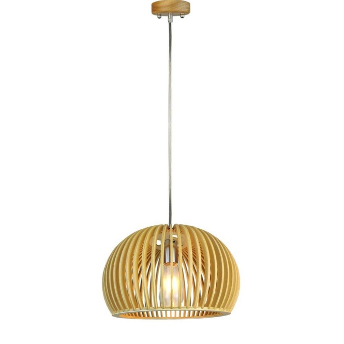 Wooden Pendant Light with Chrome Decorative Cap + Canopy + Lampshade Big Roundd330*H220mm Wooden Pendant Light with Chrome Decorative Cap + Canopy + Lampshade Big Roundd330*H220mm