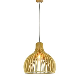 Wooden Pendant Light with Chrome Decorative Cap + Canopy + Lampshade Cone Cave D450*H450mm