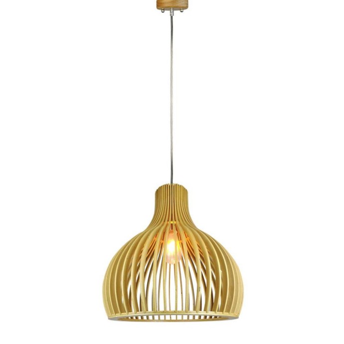 Wooden Pendant Light with Chrome Decorative Cap + Canopy + Lampshade Cone Cave D450*H450mm Wooden Pendant Light with Chrome Decorative Cap + Canopy + Lampshade Cone Cave D450*H450mm