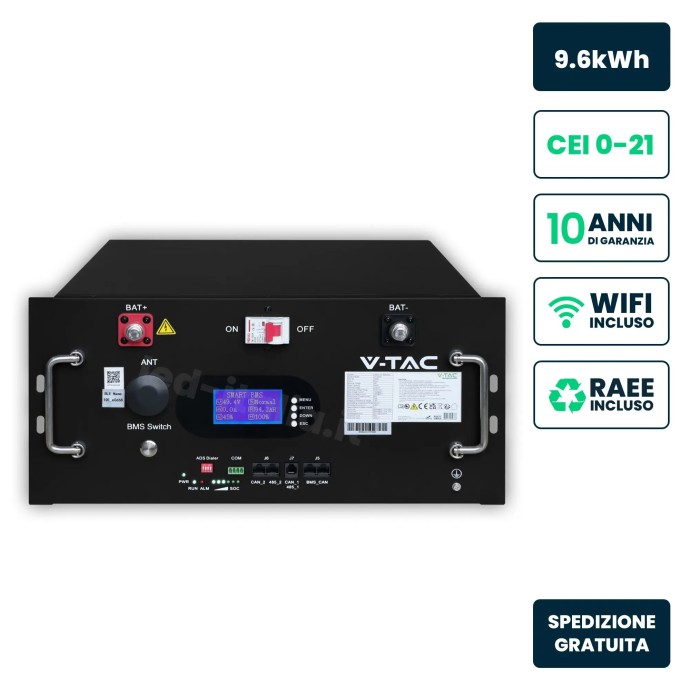 V-TAC Batteria di Accumulo Rack LV 9,6 kWh LiFePO4 48 V 200 Ah