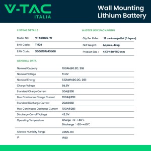 V-TAC Batteria di Accumulo LV 5,12 kWh LiFePO4 51,2 V 100 Ah CEI 0-21 - foto 4
