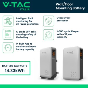 V-TAC Batteria di accumulo LV 14,33 kWh LFP 51,2 V 280 Ah IP65 - foto 4