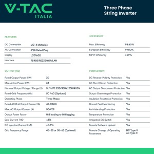 V-TAC Inverter fotovoltaico trifase on-grid 30 kW CEI 0-21 IP65 - foto 2
