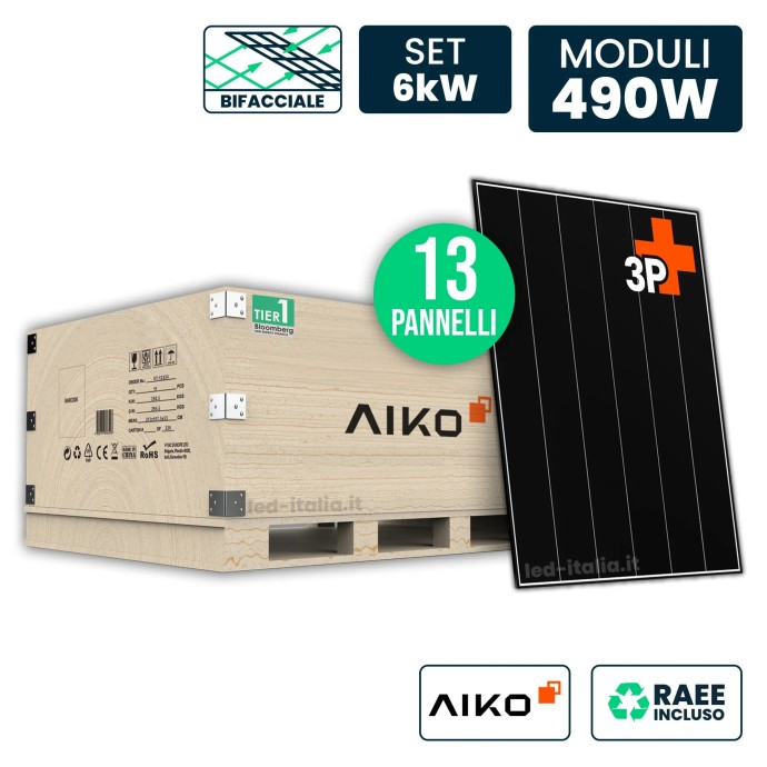 V-TAC Set 6kW con 13 Pannelli Solari AIKO 490Wp ABC Bifacciali