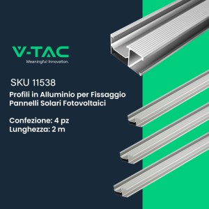 V-TAC Profili Argento 2 m per Pannelli Solari, 4 Pezzi - foto 2