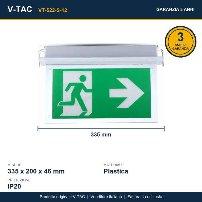 V-TAC PRO Lampada LED di emergenza 2 W Samsung da incasso