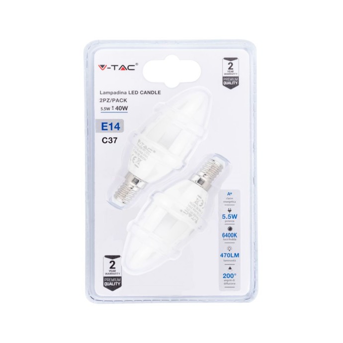 LED Bulb - 5.5W E14 Candle 6400K (Blister 2 pezzi) LED Bulb - 5.5W E14 Candle 6400K (Blister 2 pezzi)