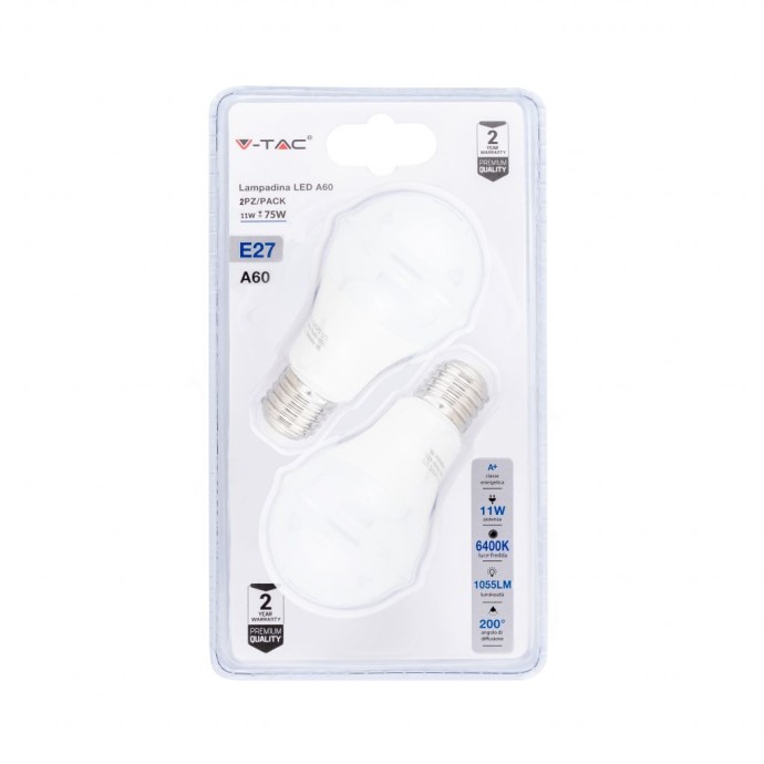 LED Bulb 11W A60 E27 6400K (Blister 2 pezzi) LED Bulb 11W A60 E27 6400K (Blister 2 pezzi)