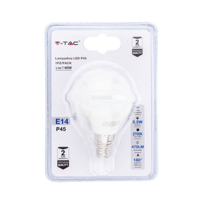 Lampadina LED 5.5W E14 P45 2700K (Blister 1 pezzo) Lampadina LED 5.5W E14 P45 2700K (Blister 1 pezzo)