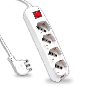 Multipresa con 4 Prese 10/16A 2P+T Bipasso/Schuko 45° e Interruttore Generale Luminoso e Cavo 1,5m Spina 16A 2P+T Colore Bianco