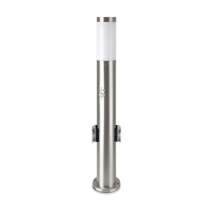 E27 Bollard Lamp 60cm PIR Sensor with 2 EU Plug Sockets Stainless Steel Satin Nickel IP44