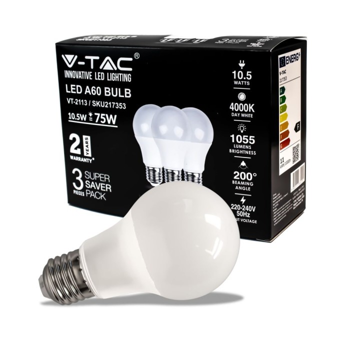 LED Bulb 10.5W E27 A60 Thermoplastic 4000K 3Pcs/Pack LED Bulb 10.5W E27 A60 Thermoplastic 4000K 3Pcs/Pack