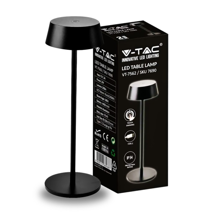 LED 2W Table Lamp 3000K Black Body IP54 LED 2W Table Lamp 3000K Black Body IP54