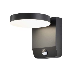 17W LED Wall Light with Sensor 4000K Black Body Round IP65