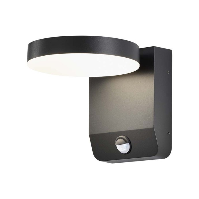 17W LED Wall Light with Sensor 4000K Black Body Round IP65